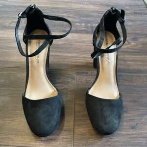 Black Suede Ankle Strap Heels